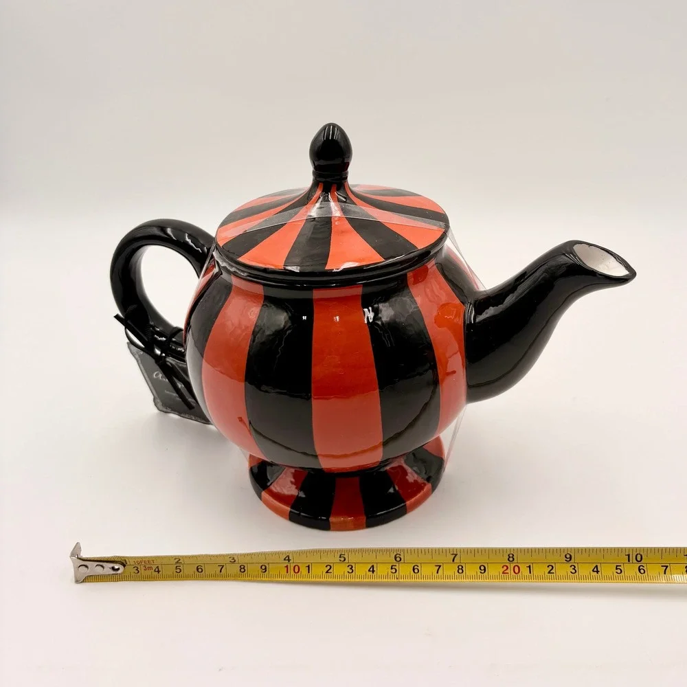 Arlington Design Well Dressed Home Orange Black Striped Ceramic Teapot Halloween